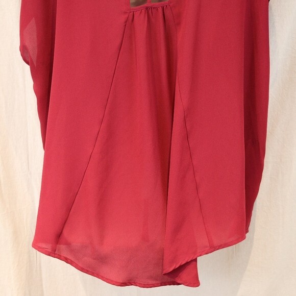 Torrid Plus Size 2 Hot Pink Fuchsia Top - Semi Sheer Cage Back Short Sleeve - Picture 7 of 10